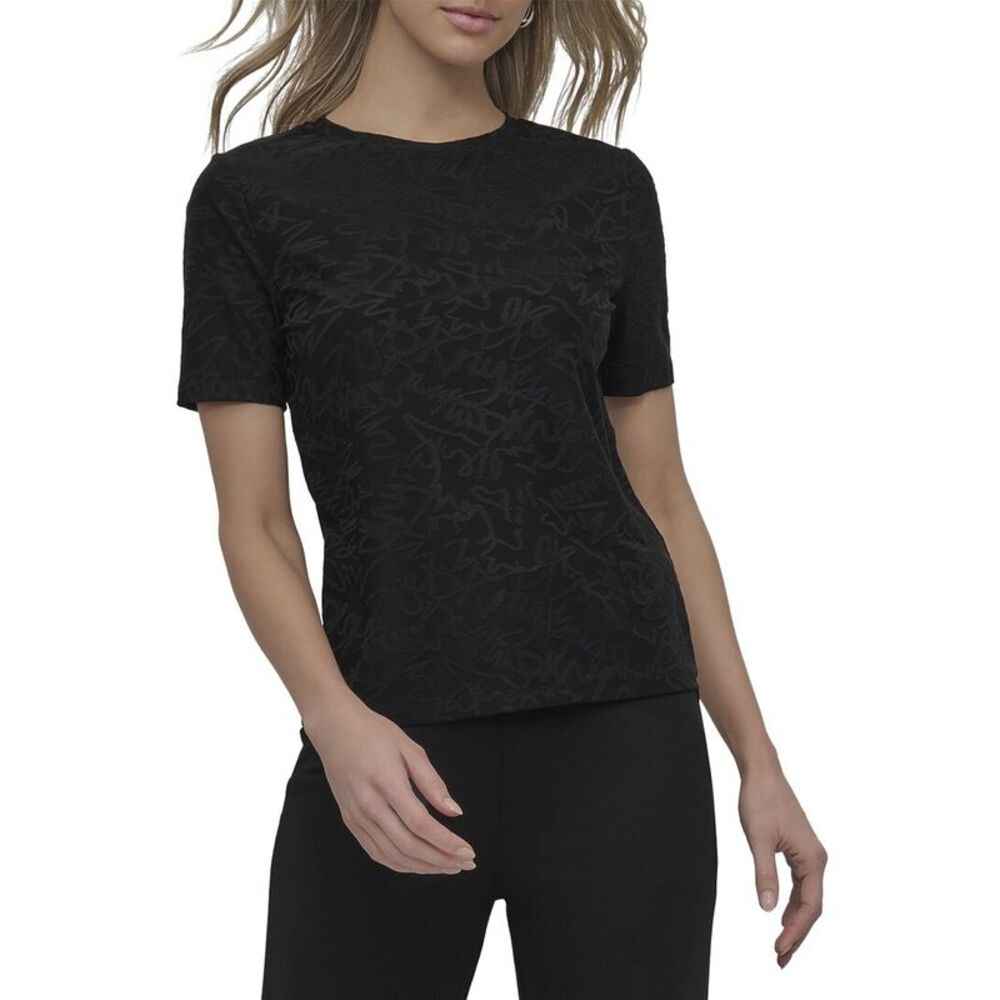 Dkny Womens Knit Graffiti Jacquard T-Shirt, Black